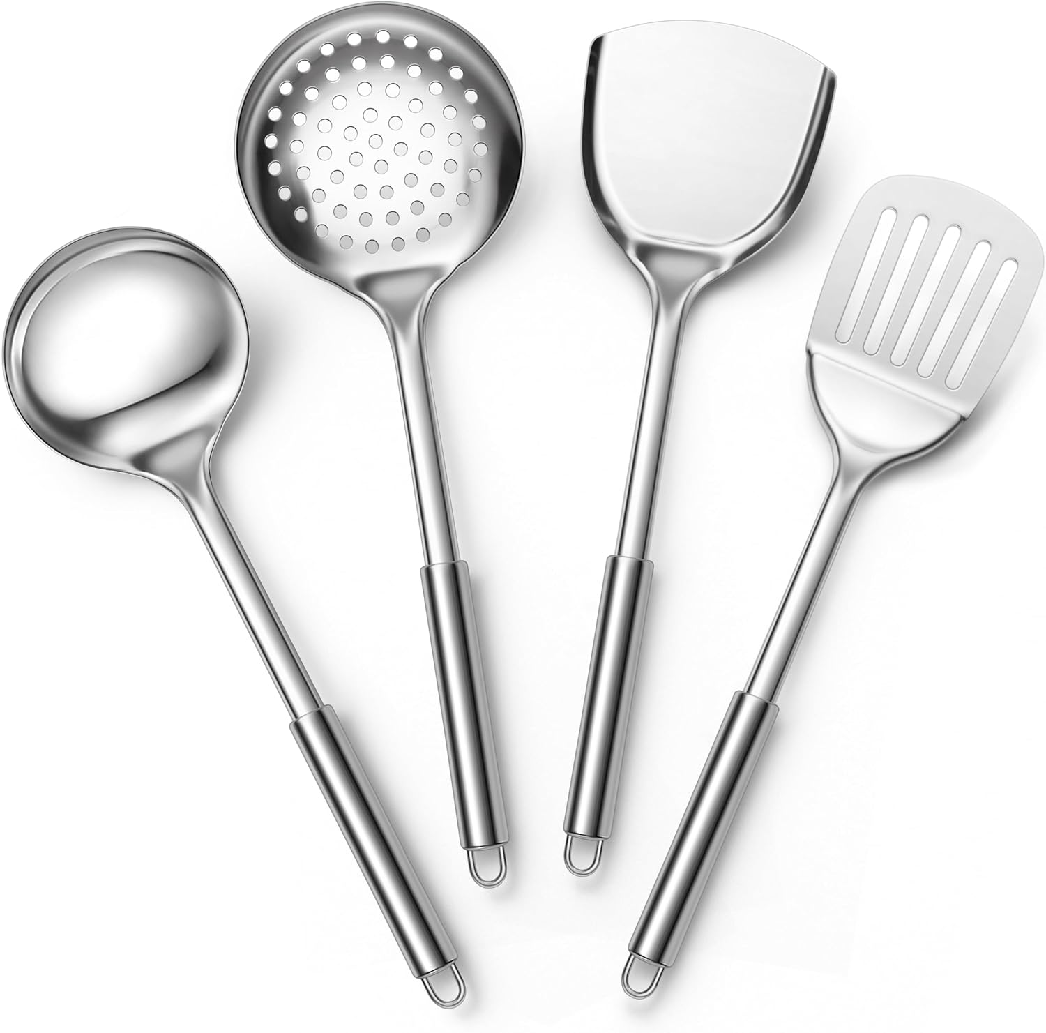 71dEl0MgKHL._AC_SL1500_ Stainless steel cooking utensils, 4-piece metal kitchen utensil set - Image 1